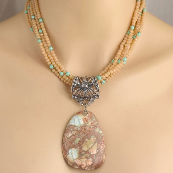 Faceted Glass & Sea Sediment Jasper Necklace Set - Picture 5 of 5